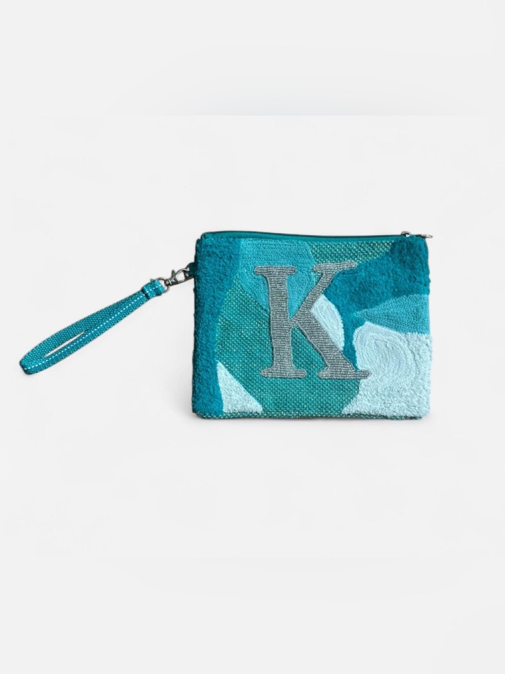 AMERICA & BEYOND BEADED AND TUFTED MONOGRAM POUCH-K INITIAL